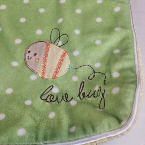 Just One Year by Carter's baby blanket green polka dot yellow sherpa Love Bug - Picture 2 of 5